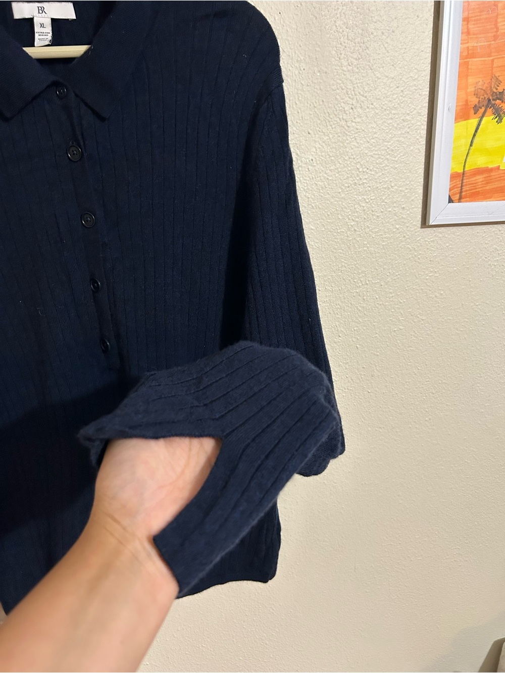 Banana Republic Navy Ribbed Extra Fine Merino Wool Sweater Top Women’s XL - Picture 4 of 6